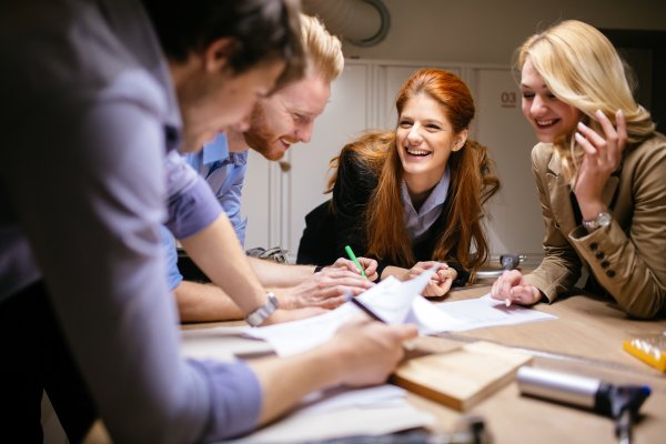 work coworkers team working happy smiling project management